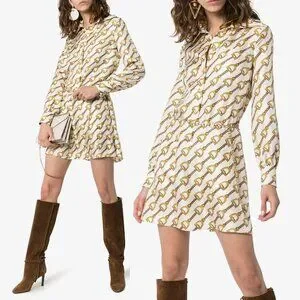 GUCCI★素敵！STIRRUPS PRINT SILK DRESS W/ CHAIN BELT Gucci | Dresses | Gucci Dress Silk With Stirrups Print